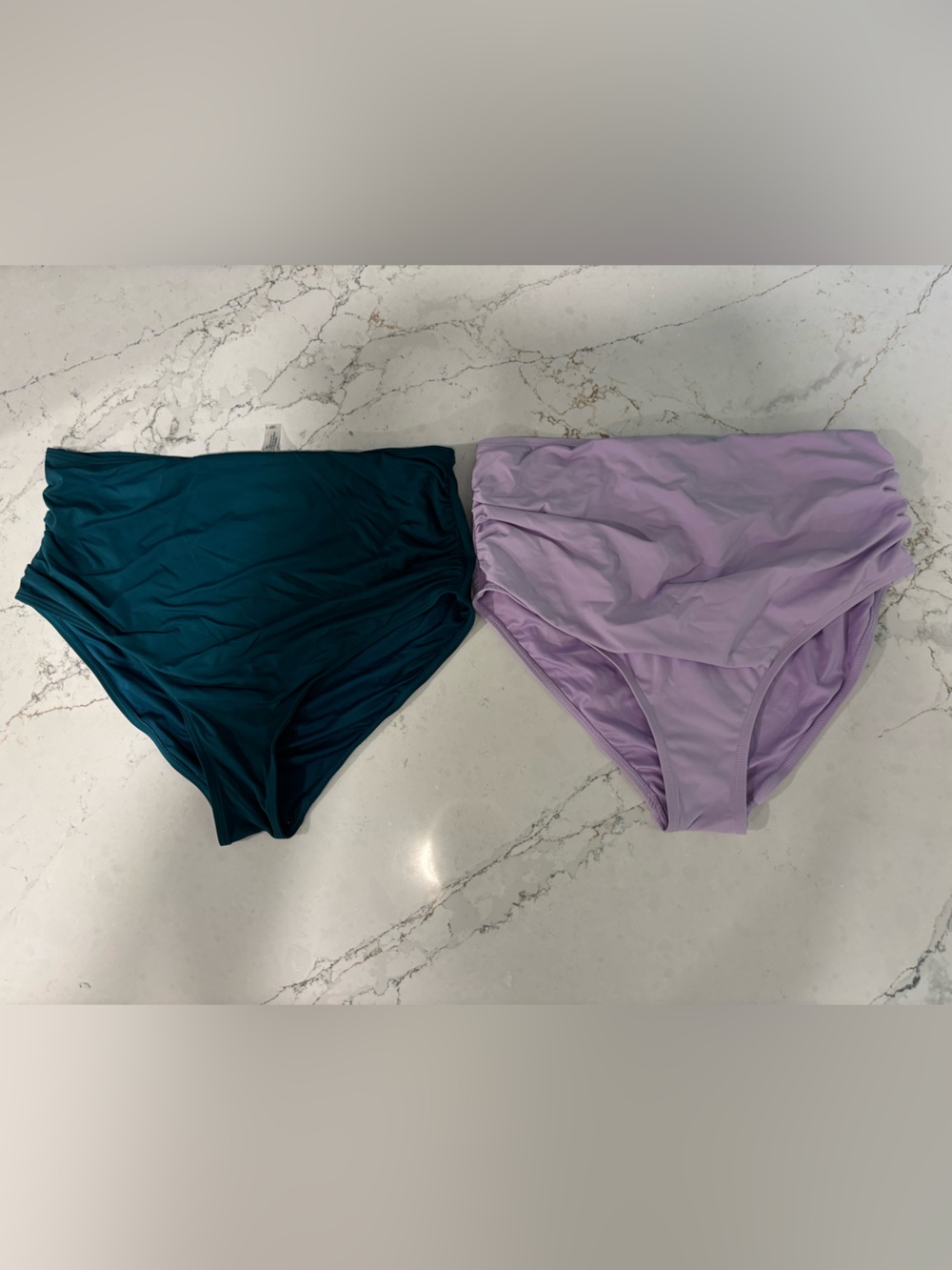 High-Waist Swim Bottoms in Teal and Lilac
